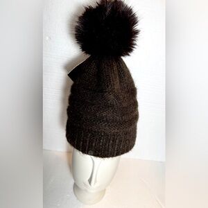 Brown Knit Beanie with Pom Pom Apana fits most Warm Comfy mixed wool